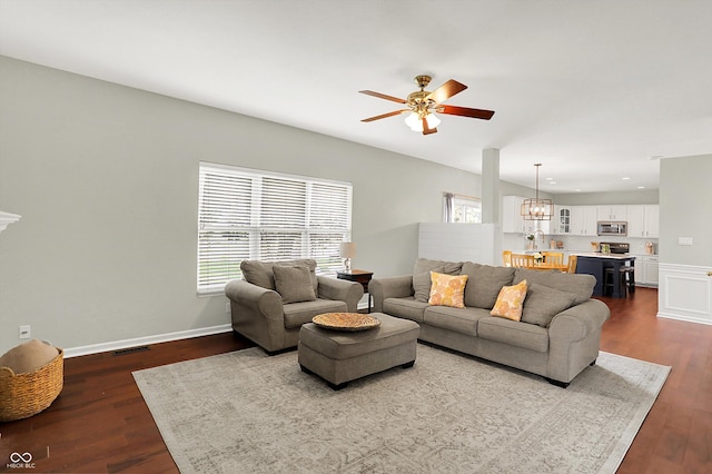 13191 Roma, Carmel, IN 46074 - living room with a ceiling fan, dark wood finished floors, and recessed lighting