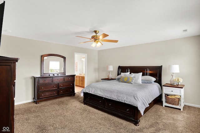 13191 Roma, Carmel, IN 46074 - bedroom featuring carpet floors, a ceiling fan, and connected bathroom