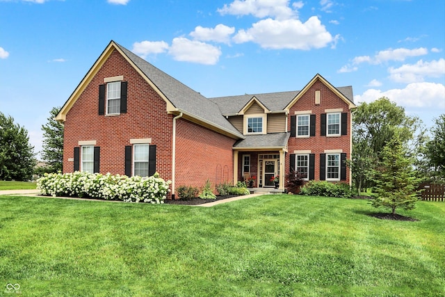 13191 Roma, Carmel, IN 46074 - view of front of home featuring brick siding, a front yard, and a shingled roof