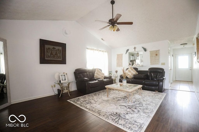 982 Ramsgate Rd, Greenwood, IN 46143 - living room with a ceiling fan, lofted ceiling, and wood finished floors