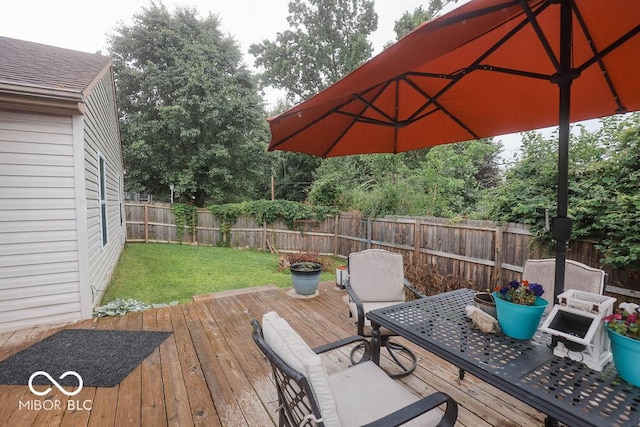 982 Ramsgate Rd, Greenwood, IN 46143 - deck featuring a fenced backyard and outdoor dining space