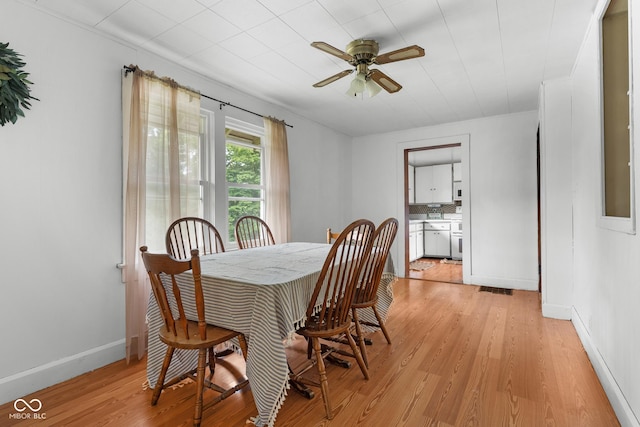 2211 S Andrews Rd, Yorktown, IN 47396 - dining space with light wood finished floors and a ceiling fan