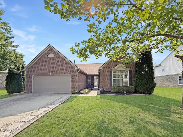 9302 N Bayland Dr, Mccordsville, IN 46055 - single story home with a garage, brick siding, a front lawn, and driveway