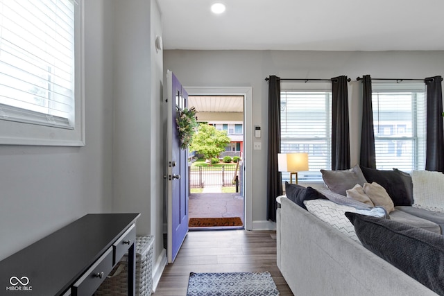 3045 Ruckle St, Indianapolis, IN 46205 - entryway featuring dark wood-style floors and recessed lighting