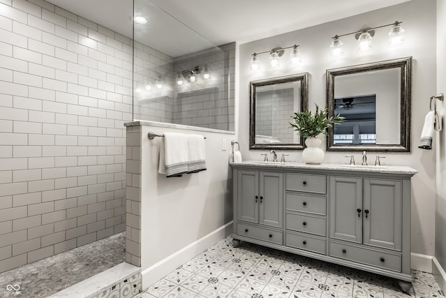 5760 Central Ave N, Indianapolis, IN 46220 - bathroom featuring a walk in shower, double vanity, and recessed lighting