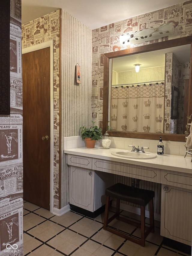9011 Camby Rd, Camby, IN 46113 - full bathroom featuring wallpapered walls, vanity, and tile patterned flooring