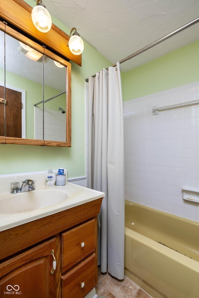 5749 Teresa Dr, Alexandria, IN 46001 - bathroom featuring vanity, shower / bath combination with curtain, and tile patterned floors