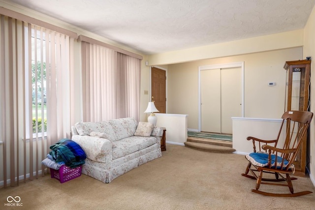 5749 Teresa Dr, Alexandria, IN 46001 - carpeted living room featuring baseboards and a textured ceiling