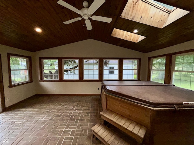 7721 Hollybrook Ln, Indianapolis, IN 46227 - unfurnished sunroom with a jacuzzi, lofted ceiling, and a skylight
