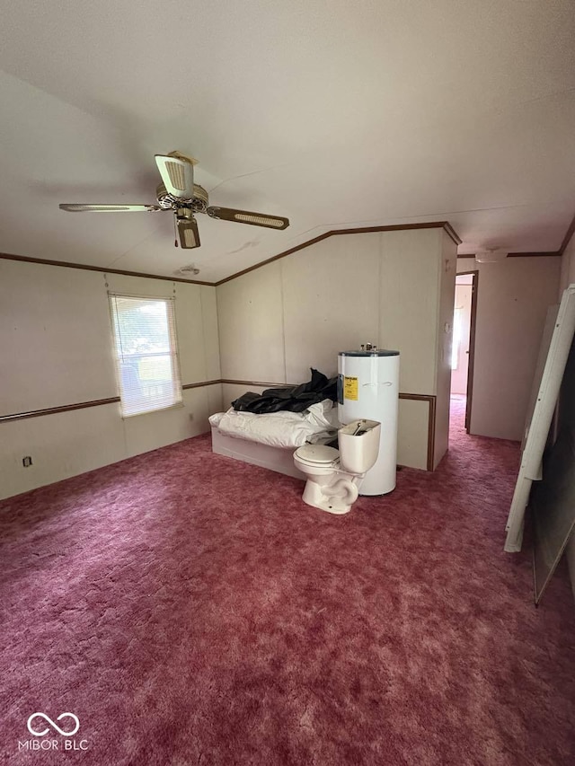162 Lazy River Pl, Cloverdale, IN 46120 - carpeted bedroom with water heater, a ceiling fan, and vaulted ceiling