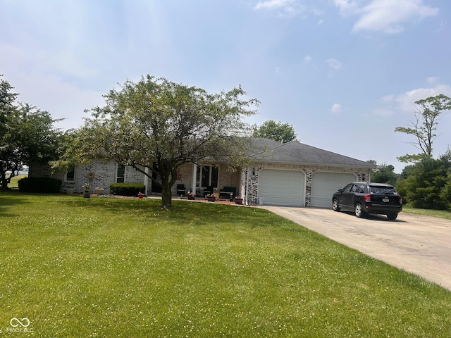 2213 Holden Dr, Anderson, IN 46012 - view of front of house featuring an attached garage, a front lawn, concrete driveway, and brick siding