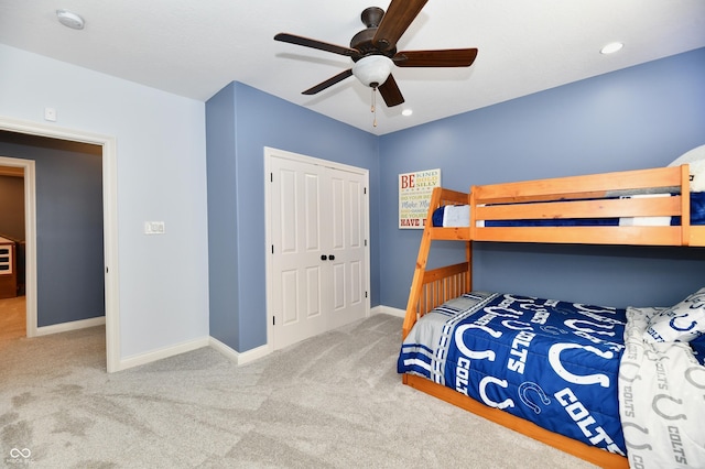 7413 Misty Woods Ln, Indianapolis, IN 46237 - bedroom featuring carpet flooring, a closet, ceiling fan, and recessed lighting
