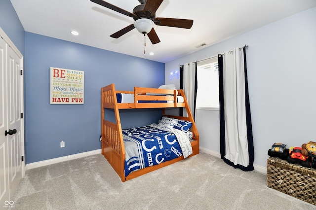 7413 Misty Woods Ln, Indianapolis, IN 46237 - carpeted bedroom with baseboards and a ceiling fan