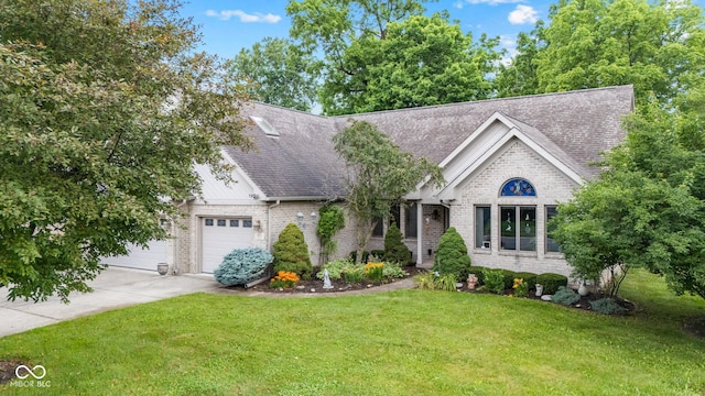 6980 White Oak Dr, Avon, IN 46123 - view of front of property with concrete driveway, a front lawn, an attached garage, roof with shingles, and brick siding