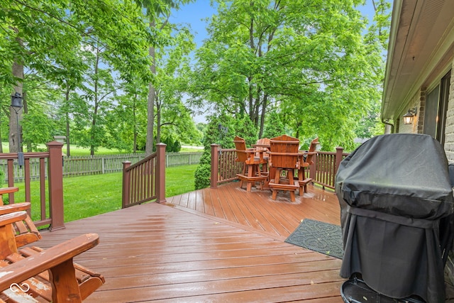 6980 White Oak Dr, Avon, IN 46123 - wooden deck featuring grilling area, a fenced backyard, and view of scattered trees