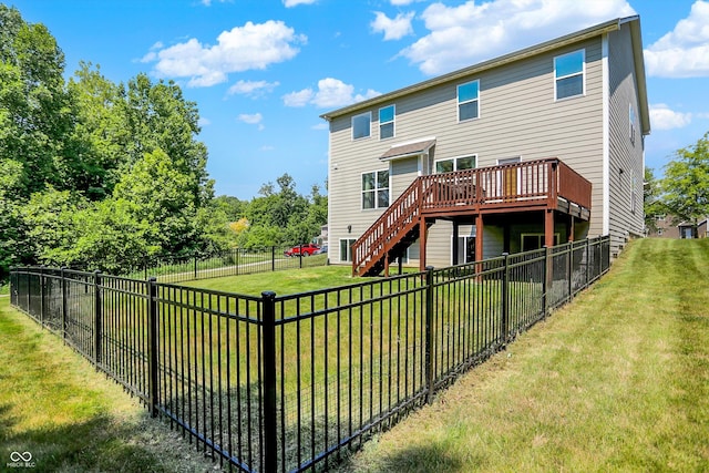 773 Bracknell Dr, Avon, IN 46123 - back of house with a wooden deck, a fenced backyard, and stairs