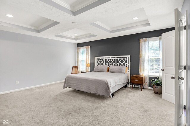 773 Bracknell Dr, Avon, IN 46123 - bedroom with light carpet, multiple windows, ornamental molding, recessed lighting, and beam ceiling