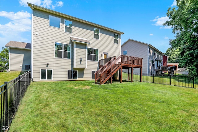 773 Bracknell Dr, Avon, IN 46123 - back of house with a fenced backyard, a wooden deck, and stairway