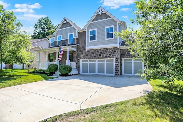 773 Bracknell Dr, Avon, IN 46123 - craftsman-style house featuring brick siding, an attached garage, driveway, a front lawn, and a porch