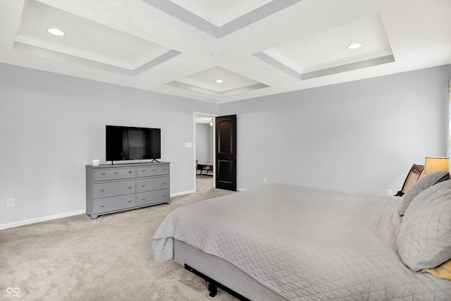 773 Bracknell Dr, Avon, IN 46123 - bedroom featuring light carpet, recessed lighting, coffered ceiling, and beamed ceiling