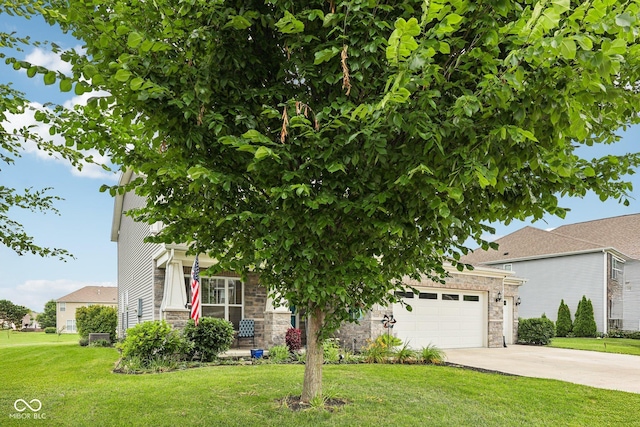 8126 Kilborn Way, Avon, IN 46123 - obstructed view of property with stone siding, driveway, a garage, and a front lawn