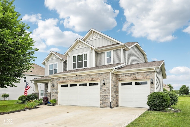 8126 Kilborn Way, Avon, IN 46123 - craftsman-style home featuring board and batten siding, a garage, concrete driveway, stone siding, and a front lawn