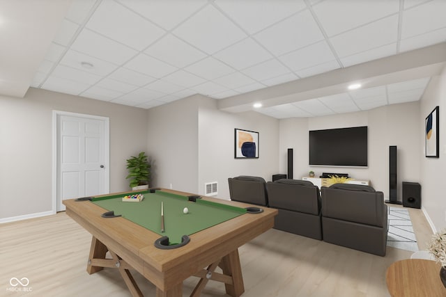 4434 Hickory Ridge Blvd, Greenwood, IN 46143 - game room featuring light wood-style floors, a paneled ceiling, and pool table
