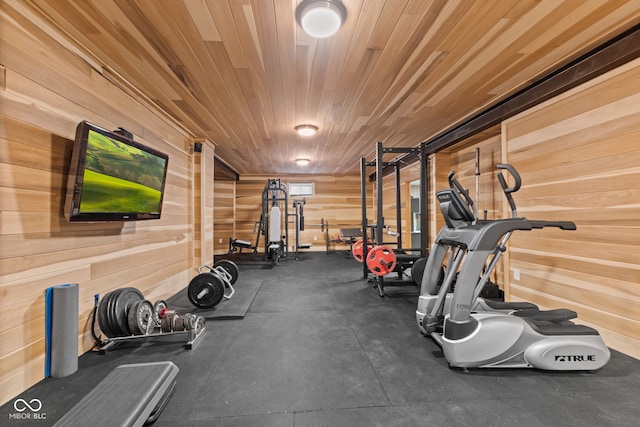 4434 Hickory Ridge Blvd, Greenwood, IN 46143 - exercise area featuring wood walls and wood ceiling