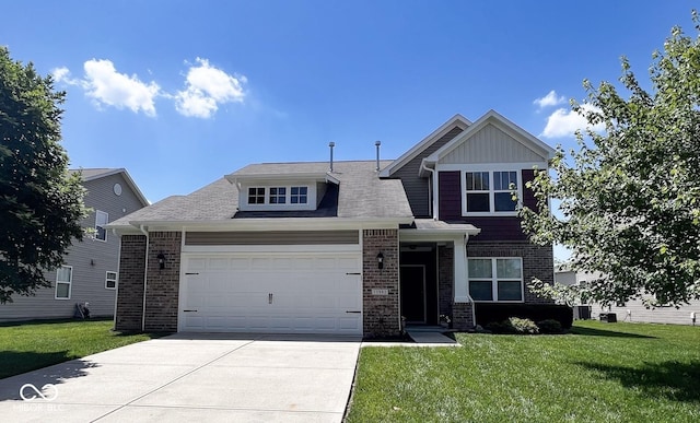 13992 Wynngate Ln, Fishers, IN 46038 - view of front facade with brick siding, an attached garage, a front lawn, and concrete driveway