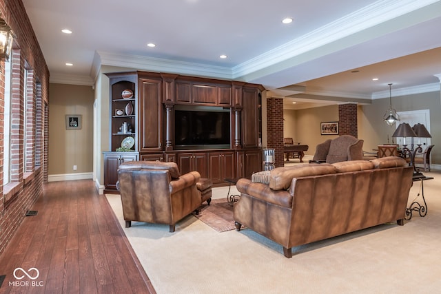 4636 S Hawks Way, Bloomington, IN 47401 - living room featuring wood finished floors, recessed lighting, and crown molding