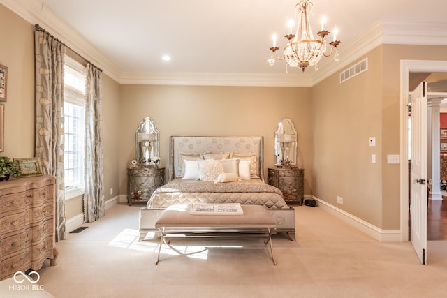 4636 S Hawks Way, Bloomington, IN 47401 - bedroom featuring a chandelier, carpet flooring, and ornamental molding