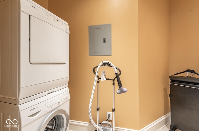 4636 S Hawks Way, Bloomington, IN 47401 - laundry room featuring stacked washer / dryer and electric panel