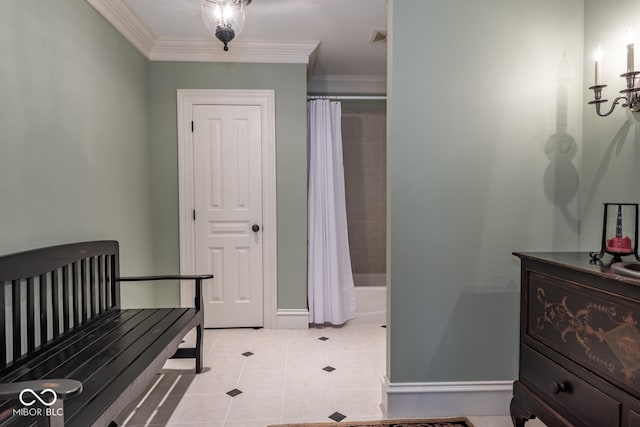 4636 S Hawks Way, Bloomington, IN 47401 - bedroom featuring light tile patterned floors and crown molding