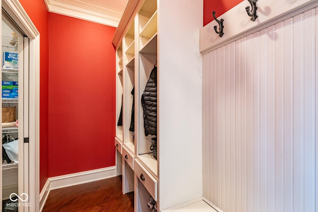 4636 S Hawks Way, Bloomington, IN 47401 - mudroom featuring wood finished floors and crown molding