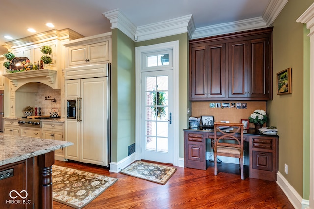 4636 S Hawks Way, Bloomington, IN 47401 - office with dark wood-style flooring, ornamental molding, and recessed lighting