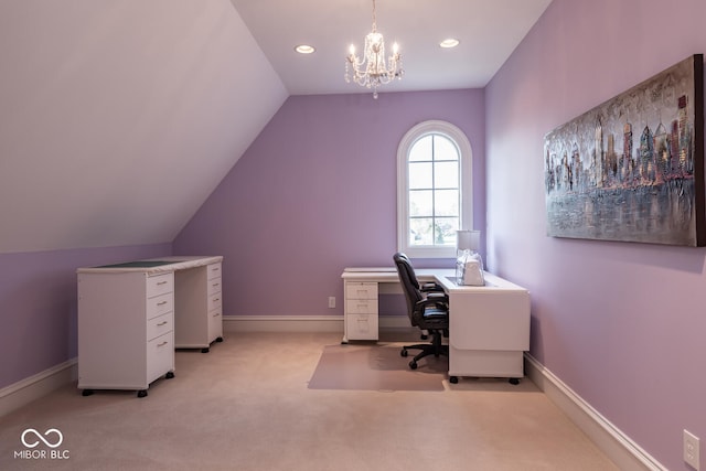 4636 S Hawks Way, Bloomington, IN 47401 - office space featuring lofted ceiling, a chandelier, light colored carpet, and recessed lighting