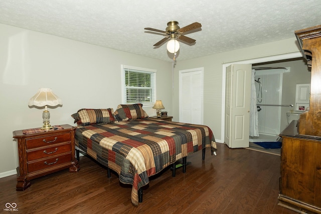 13 Fairlane Dr, Brownsburg, IN 46112 - bedroom featuring dark wood-type flooring, a textured ceiling, and a ceiling fan
