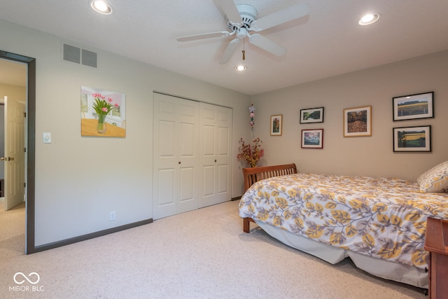 2608 S Trotters Run, Bloomington, IN 47401 - bedroom featuring carpet floors, a closet, recessed lighting, and ceiling fan