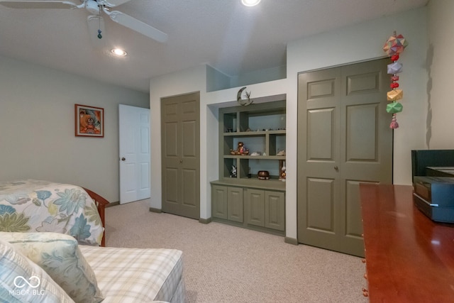 2608 S Trotters Run, Bloomington, IN 47401 - bedroom featuring light colored carpet, ceiling fan, and recessed lighting