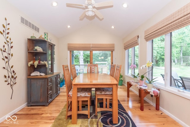 2608 S Trotters Run, Bloomington, IN 47401 - dining room with light wood-type flooring, a ceiling fan, recessed lighting, and lofted ceiling