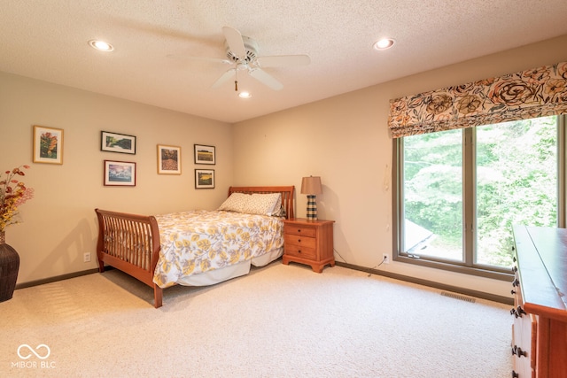 2608 S Trotters Run, Bloomington, IN 47401 - carpeted bedroom with recessed lighting, a textured ceiling, and ceiling fan