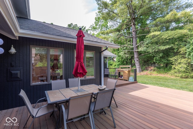 2608 S Trotters Run, Bloomington, IN 47401 - wooden terrace featuring grilling area and outdoor dining area