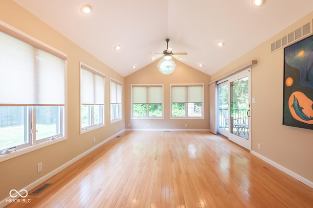 2608 S Trotters Run, Bloomington, IN 47401 - unfurnished room with healthy amount of natural light, ceiling fan, light wood-type flooring, lofted ceiling, and recessed lighting