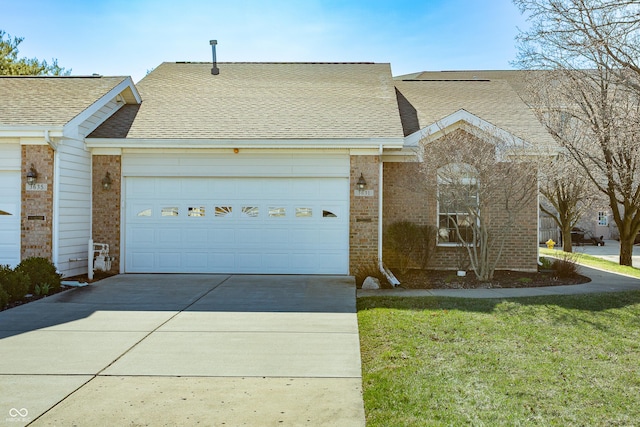 3631 Senior Pl, West Lafayette, IN 47906 - multi unit property featuring concrete driveway, brick siding, a garage, a shingled roof, and a front yard