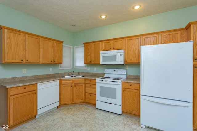 3631 Senior Pl, West Lafayette, IN 47906 - kitchen with white appliances, light floors, light countertops, recessed lighting, and a textured ceiling