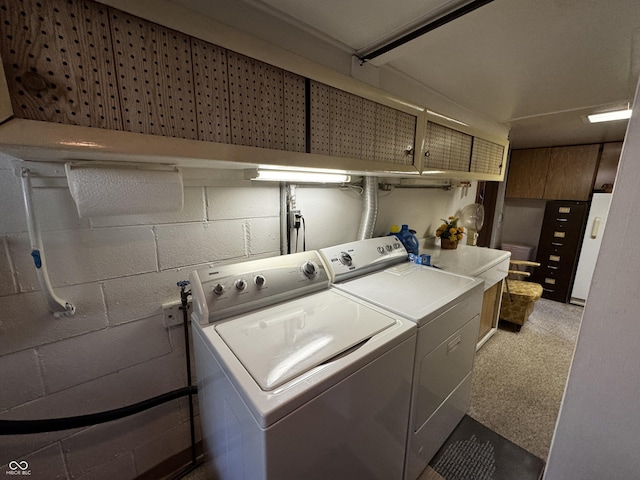 8664 S Nash Dr, Nineveh, IN 46164 - washroom featuring washer and dryer, concrete block wall, and light colored carpet