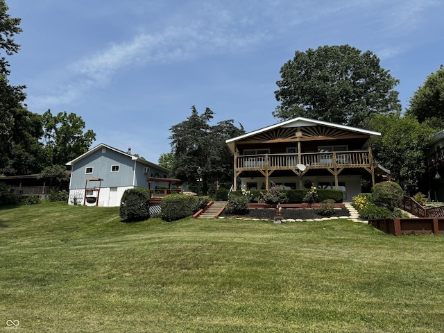 8664 S Nash Dr, Nineveh, IN 46164 - view of grassy yard featuring a deck and stairway