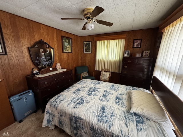 8664 S Nash Dr, Nineveh, IN 46164 - bedroom with wood walls, carpet floors, and ceiling fan