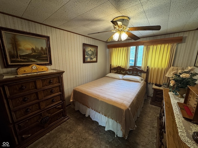 8664 S Nash Dr, Nineveh, IN 46164 - bedroom featuring dark colored carpet, ornamental molding, and a ceiling fan