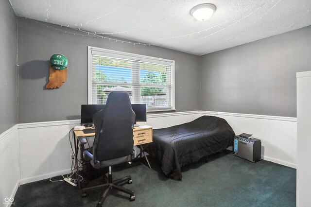 7113 Chandler Dr, Indianapolis, IN 46217 - carpeted bedroom with wainscoting, a desk, and a textured ceiling